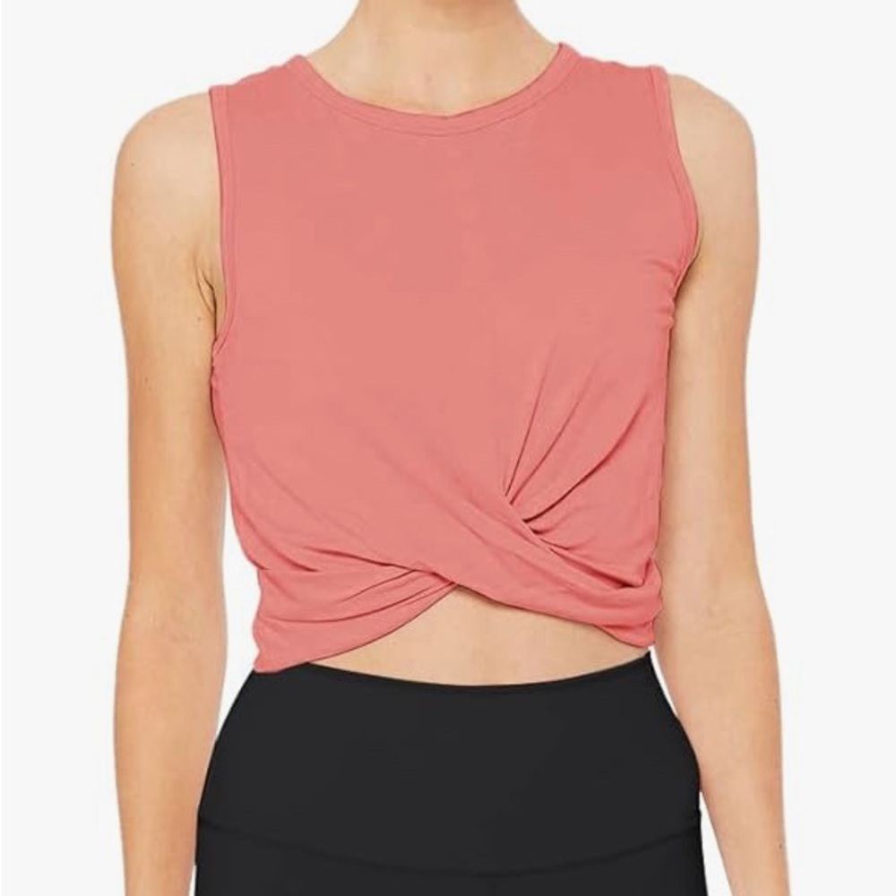 Amazon Coral Crop Tank Top with Twist Front